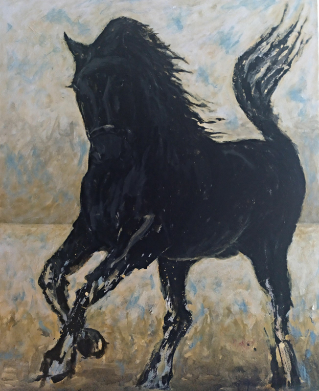 Black horse in landscape